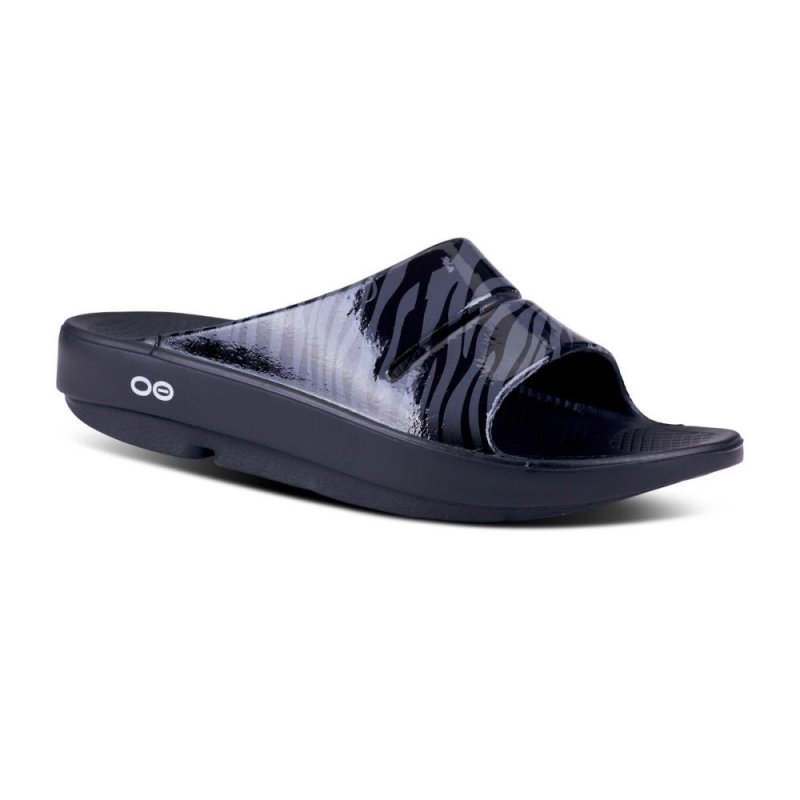 OOFOS Women's OOahh Luxe Slide Sandal - Gray Zebra