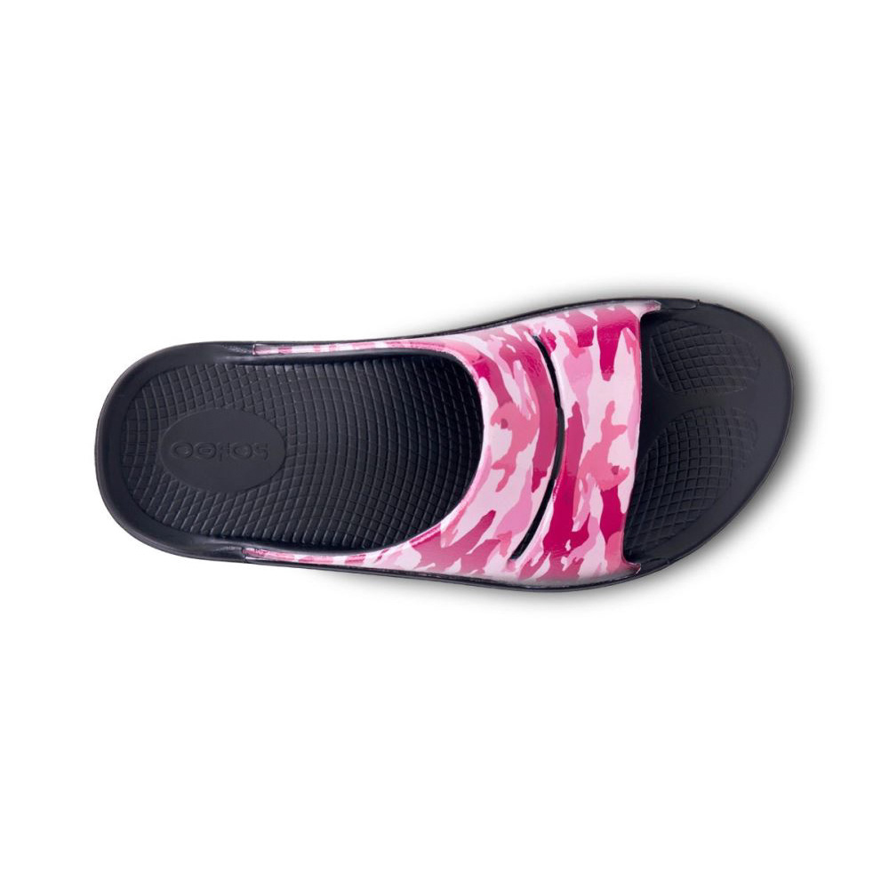 OOFOS Women's OOahh Luxe Slide Sandal - Project Pink Camo