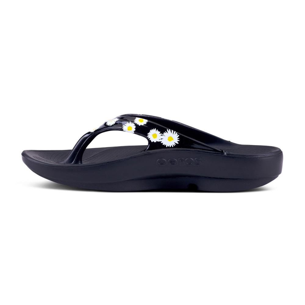 OOFOS Women's OOlala Limited Sandal - Black Daisy