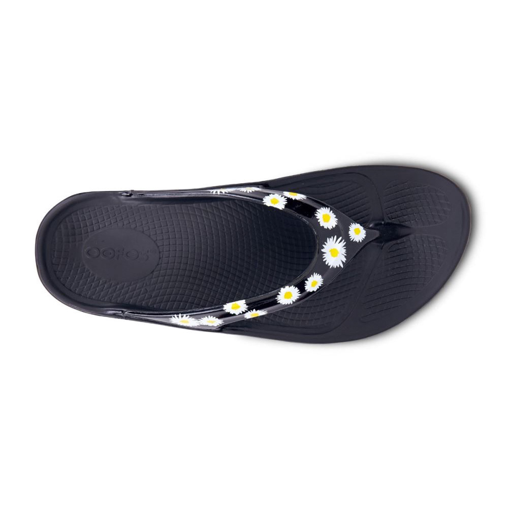 OOFOS Women's OOlala Limited Sandal - Black Daisy