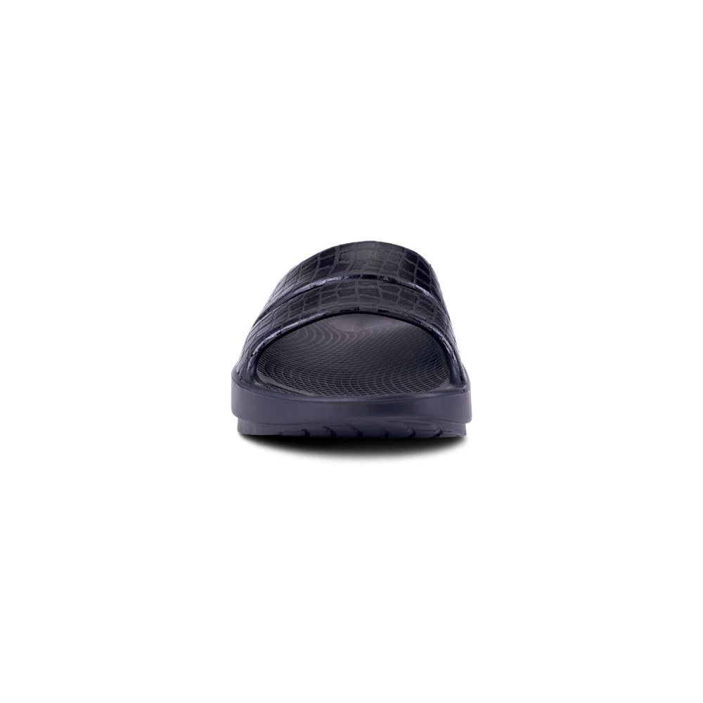 OOFOS Women's OOahh Luxe Slide Sandal - Black Gator