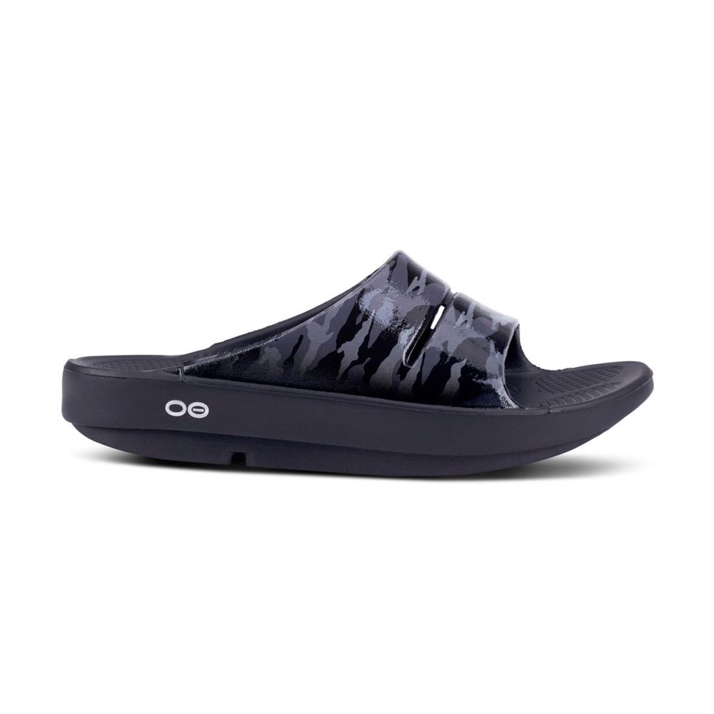 OOFOS Women's OOahh Luxe Slide Sandal - Black Camo